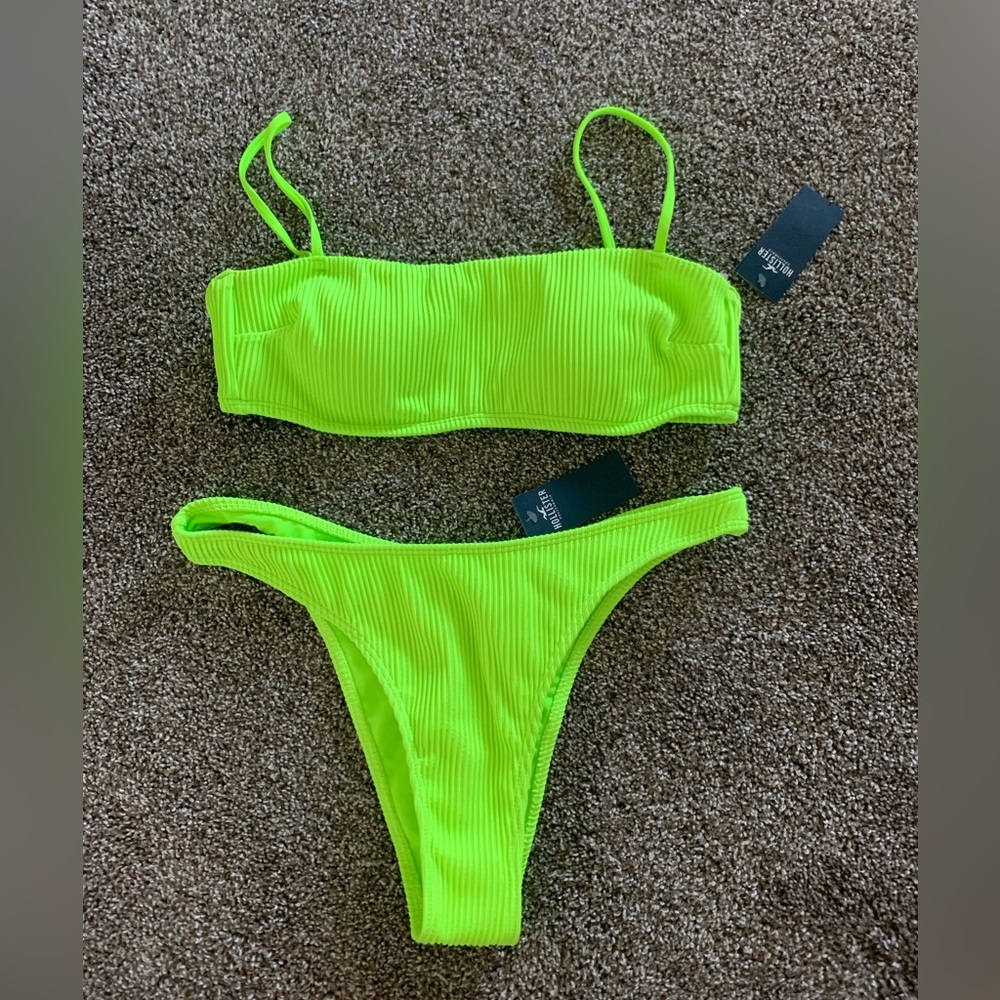 Brand New with Tags - Hollister Ribbed Neon Green Swim Top